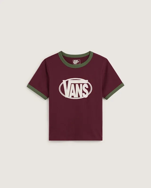 Vans - Centre Chest Logo Ringer T-Shirt, Woman, Burgundy