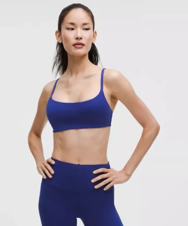 lululemon – Women's Wunder Train Strappy Racer Sports Bra Light Support, A/B Cup – Color Blue – Size 10