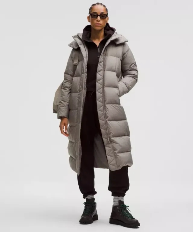 lululemon – Women's Wunder Puff 600-Down-Fill Long Jacket – Color Grey/Khaki – Size 8