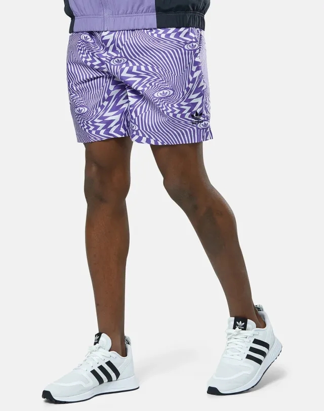 Men's Adidas Originals Rekive Printed Shorts Wh in Purple/White 
