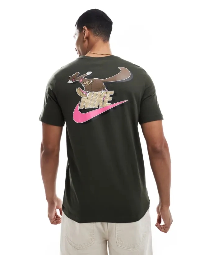 Nike Club Varsity T-Shirt In Dark Green-Grey