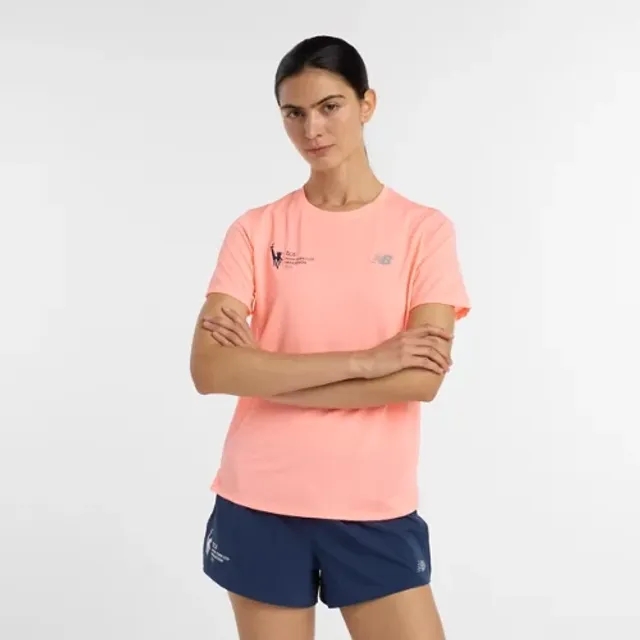 New Balance Women's NYC Marathon Athletics T-Shirt in Pink Poly Knit