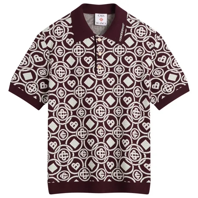 Casablanca Men's Cotton Monogram Polo Aubergine
