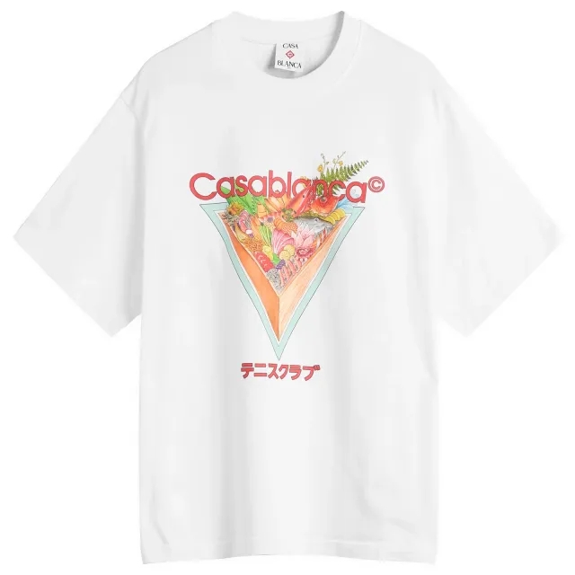 Casablanca Men's Bright White Jersey Tennis Club Icon Printed T-Sh