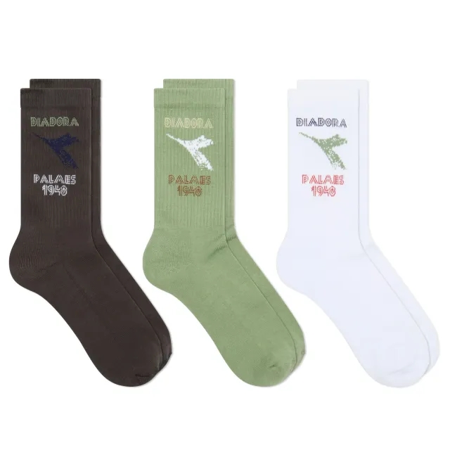 Diadora Men's Legacy 3 Pack Crew Socks Oyste/White/Ivy