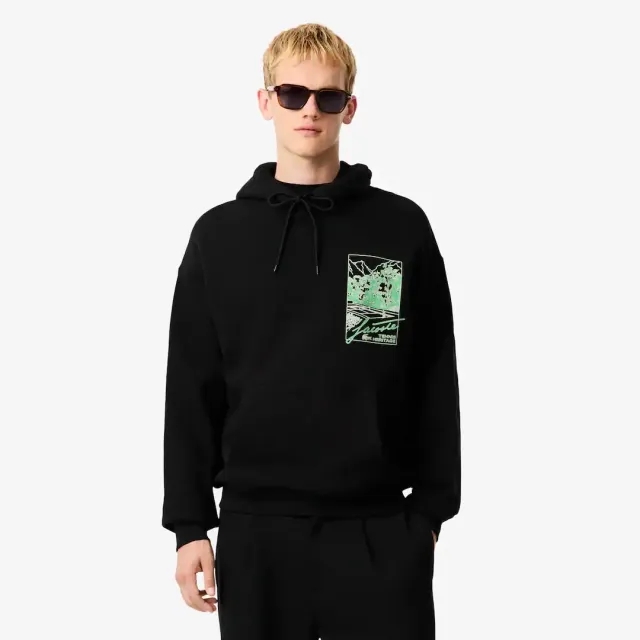 Lacoste Printed Fleece Hoodie - Noir