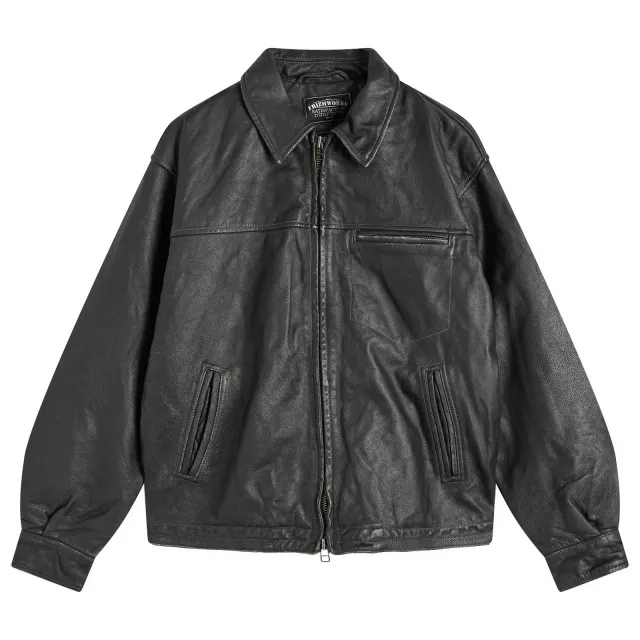 FrizmWORKS Men's Destroyed Cowhide Leather Jacket Washed Black