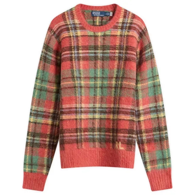 Polo Ralph Lauren Men's Mohair Check Knit Jumper Red Combo