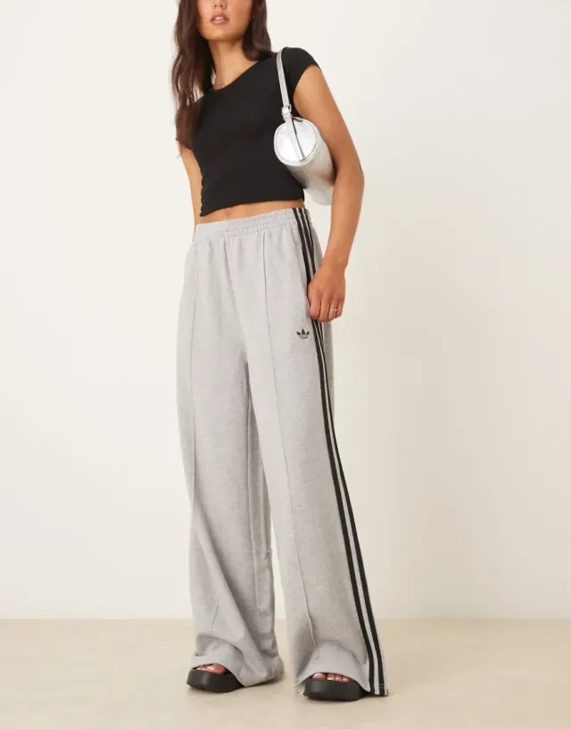 Adidas Originals Wide Leg Sweat Pants In Grey