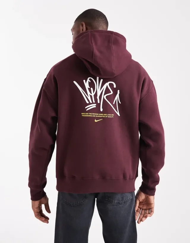 Nike Street Fleece Graphic Hoodie In Burgundy-Red
