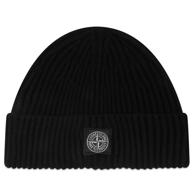 Stone Island Men's Full Rib RWS Wool Beanie Black