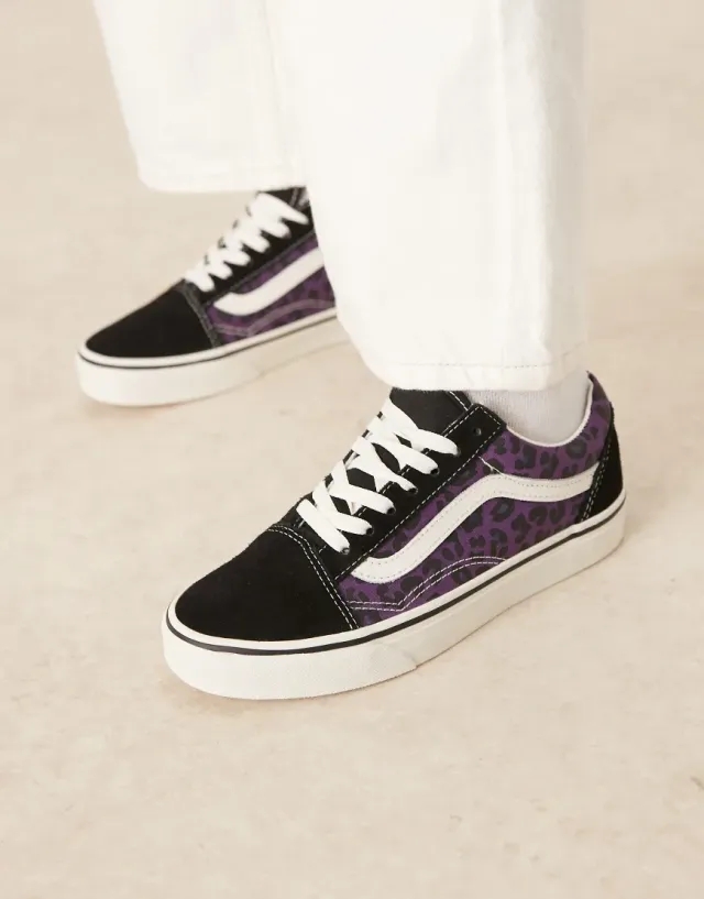 Vans Old Skool Trainers In Black And Purple Leopard Print