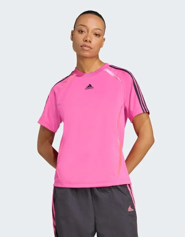 Adidas Originals Adicolor Teamgeist Loose Tee In Semi Lucid Fuchsia / Black-Pink
