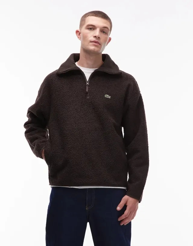 Lacoste High Zipped Neck Polar Fleece Sweatshirt - Brown