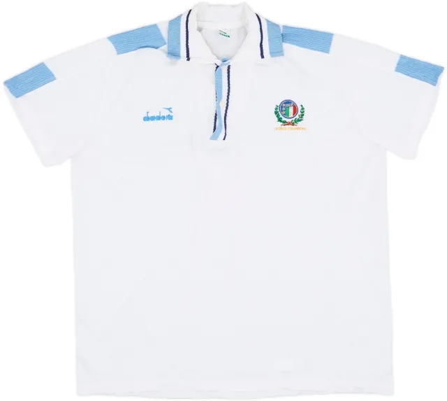 1988-90 Italy 'World Champions' Diadora Polo Shirt - 9/10 - (L)