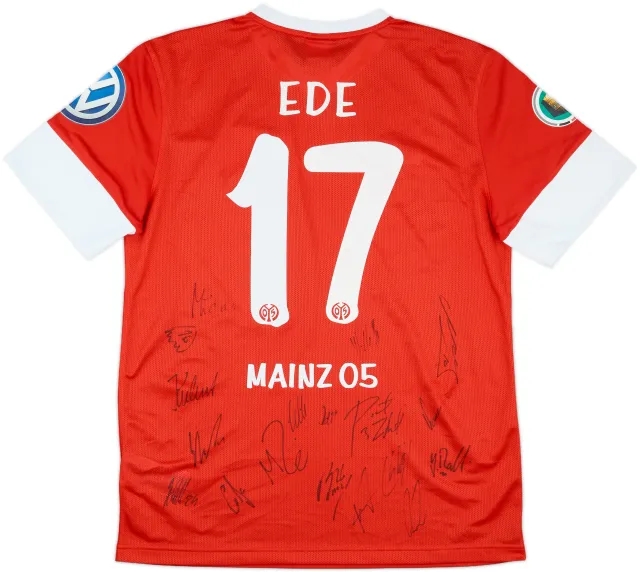 2012-13 FSV Mainz Match Issue Squad Signed DFB-Pokal Home Shirt Ede #17