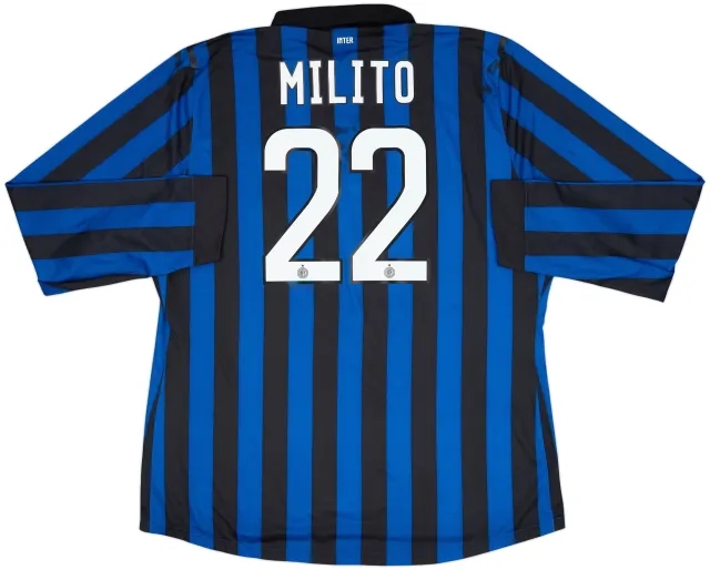 2011-12 Inter Milan Player Issue Home L/S Shirt Milito #22 - 6/10 - (3XL)