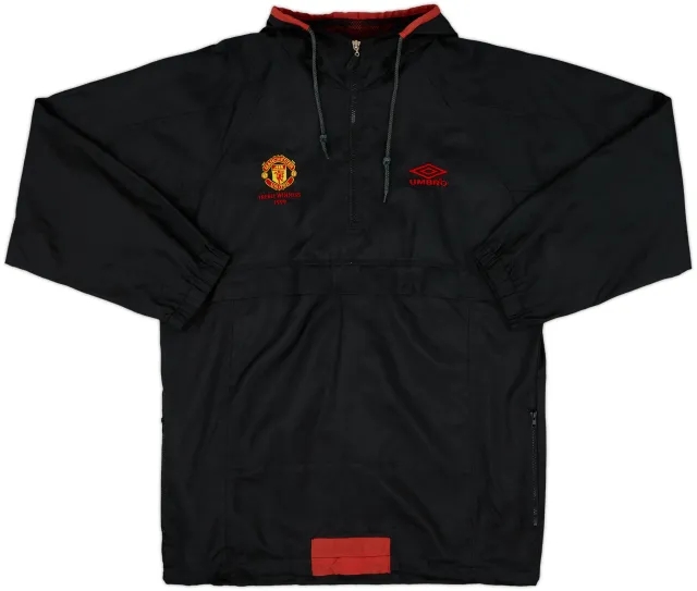 1999-01 Manchester United Umbro 1/4 Zip Hooded Drill Top - 9/10 - (L)
