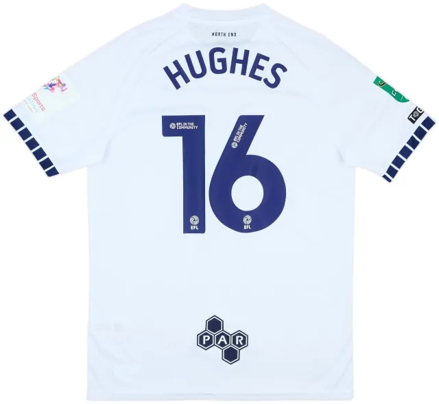 2024-25 Preston North End Match Issue Carabao Cup Home Shirt Hughes #16