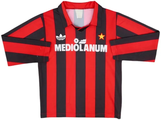 1991-92 AC Milan Home L/S Shirt - 8/10 - (XS.Boys)