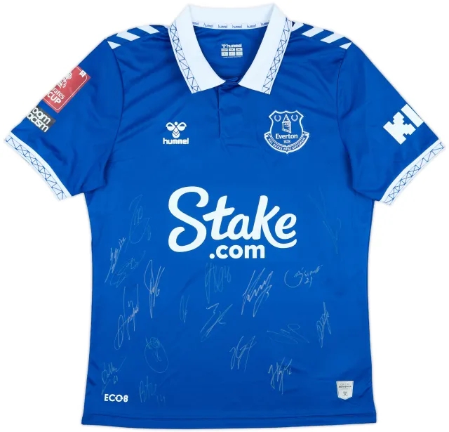 2023-24 Everton Match Issue Squad Signed FA Cup Home Shirt Dobbin #61
