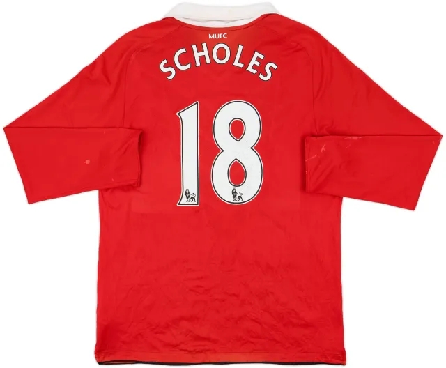 2010-11 Manchester United Home L/S Shirt Scholes #18 - 5/10 - (L)