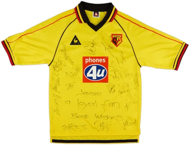 1999-01 Watford Squad Signed Home Shirt - 8/10 - (S)