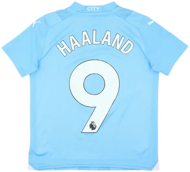 2023-24 Manchester City Home Shirt Haaland #9 - 7/10 - (M.Boys)