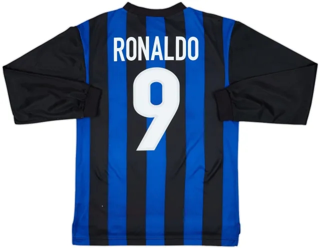 1999-00 Inter Milan Basic Home L/S Shirt Ronaldo #9 - 7/10 - (XL.Boys)