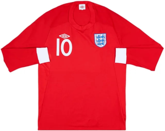2010-11 England Away L/S Shirt #10 (Rooney) - 9/10 - (L)