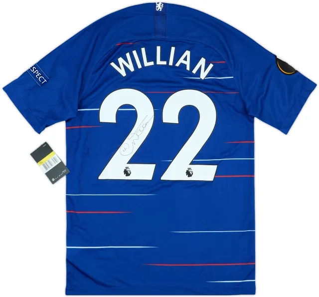 2018-19 Chelsea Signed Europa League Home Shirt Willian #22
