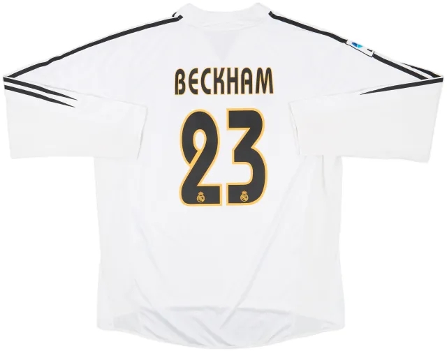 2004-05 Real Madrid Home L/S Shirt Beckham #23 - 8/10 - (XL)