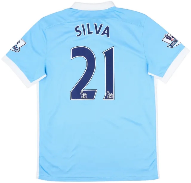 2015-16 Manchester City Home Shirt Silva #21 - 8/10 - (M)