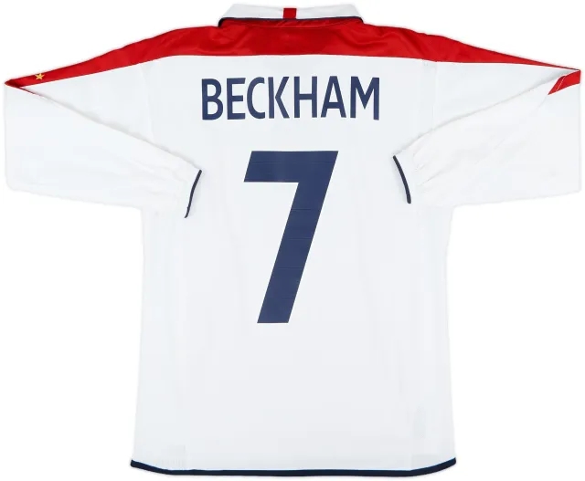 2003-05 England Home L/S Shirt Beckham #7 - 8/10 - (XL.Boys)