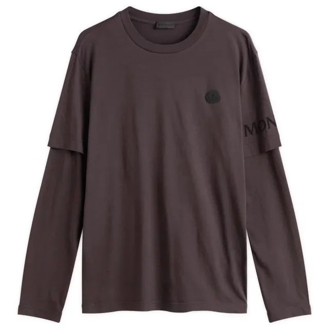 Moncler Men's Long Sleeve Double Layer T-Shirt Brown