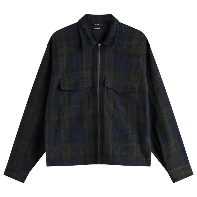 BEAMS Men's Mesh Check Shirt Jacket Navy