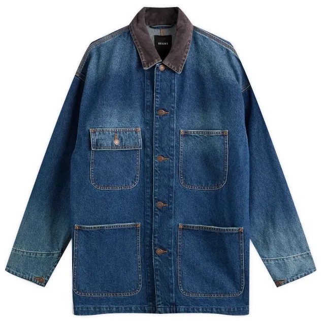 BEAMS Men's Denim Loose Coverall Jacket  Indigo