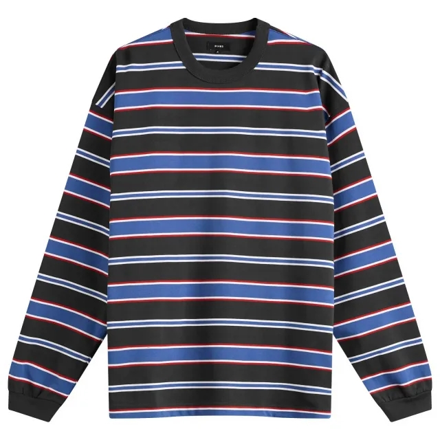 BEAMS Men's Border Stripe Loose Long Sleeve T-Shirt Black