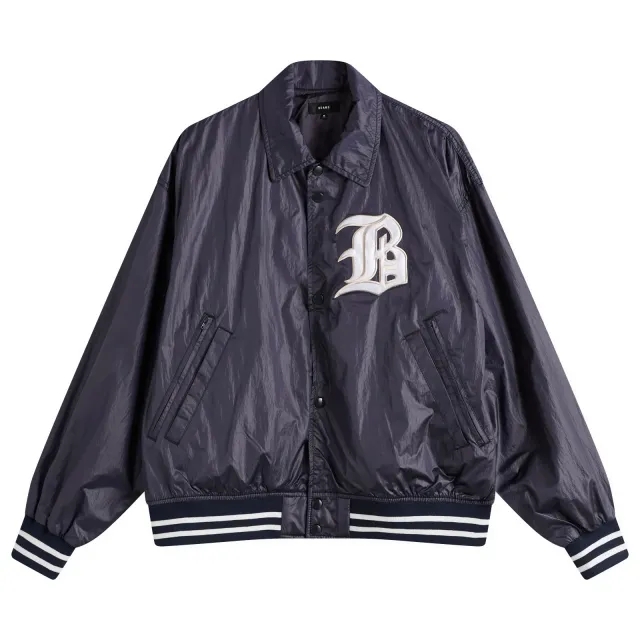 BEAMS Men's B Satin Varsity Jacket Navy