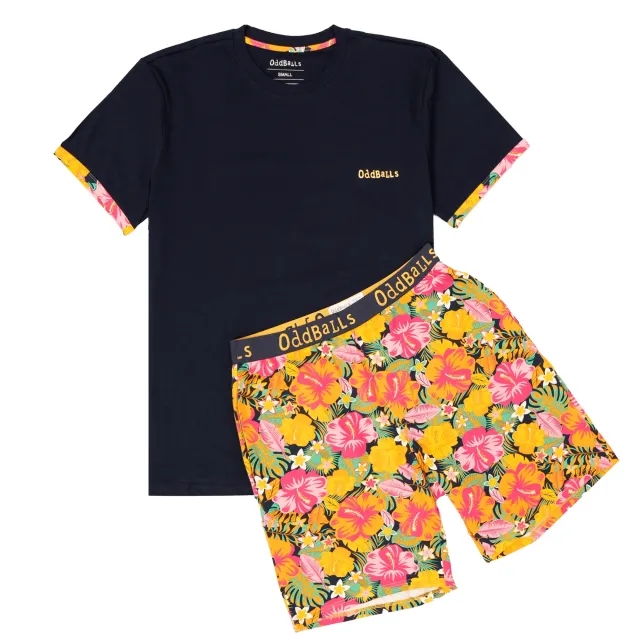 Mens Pyjamas - Hibiscus - Shorts & T-Shirt