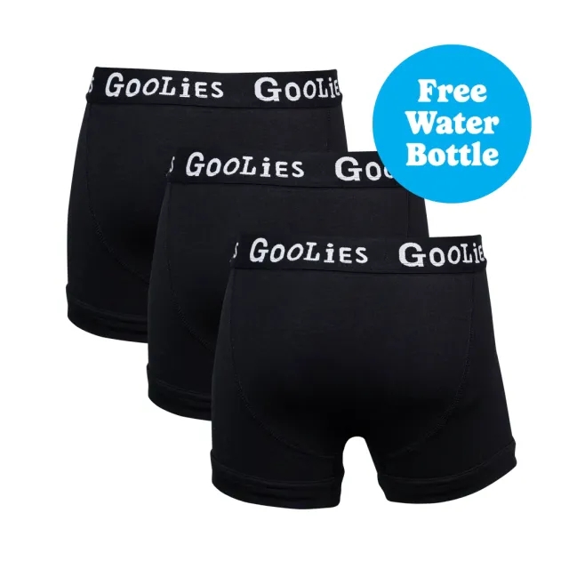 Classic Black Bundle - Boys Boxer Shorts 3 Pack Bundle + Free Water Bottle