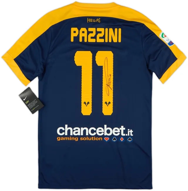 2017-18 Hellas Verona Signed Home Shirt Pazzini #11 (S)