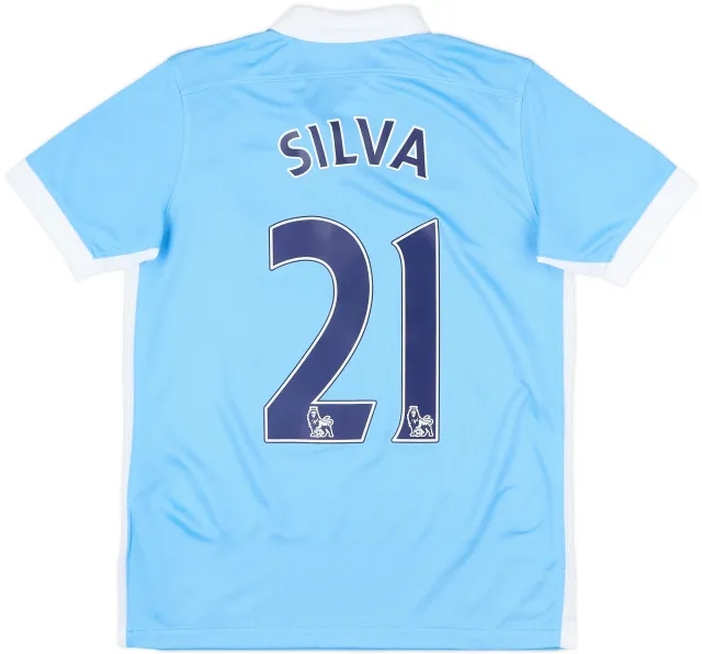 2015-16 Manchester City Home Shirt Silva #21 - 8/10 - (L.Boys)