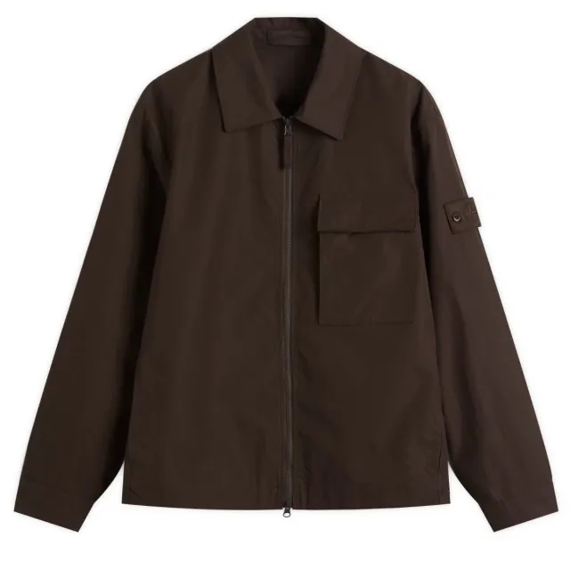 Stone Island Men's Ghost Weatherproof Cotton Canvas Shirt Jacket Dark Brown