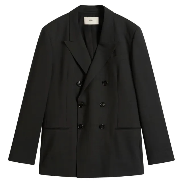 AMI Paris Men's Light Wool Twill 6 Button Jacket Anthracite