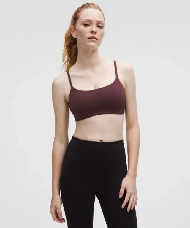 lululemon – Women's Wunder Train Strappy Racer Sports Bra Light Support, C/D Cup – Color Red/Burgundy – Size 12