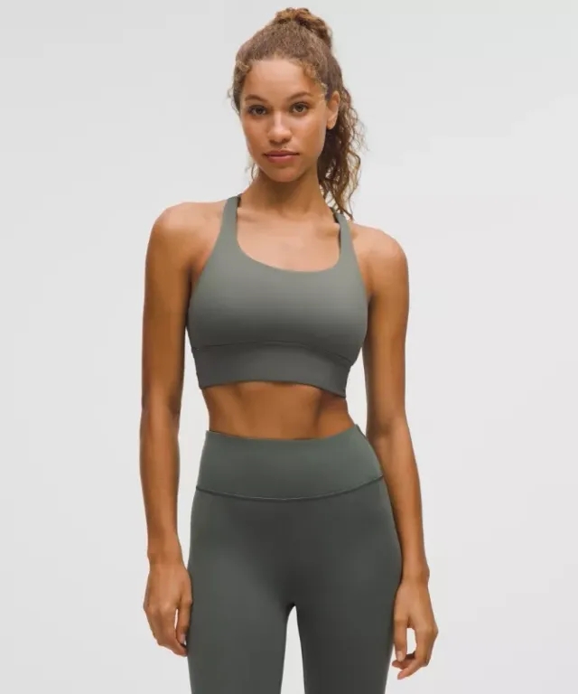 lululemon – Women's Energy Longline Sports Bra Medium Support, B-D Cups – Color Green – Size 12