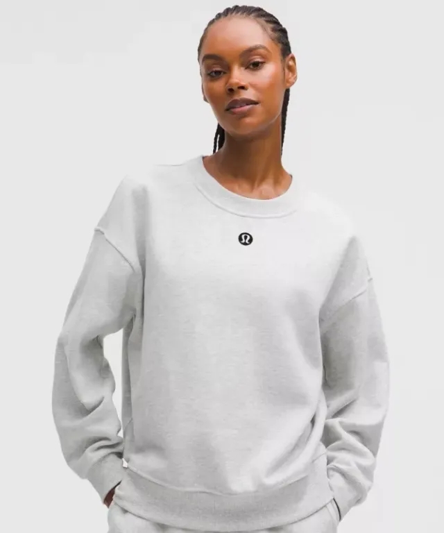 lululemon – Women's Perfectly Oversized Hip-Length Crew Sweatshirt Graphic – Color Light Grey/Black/White – Size XS