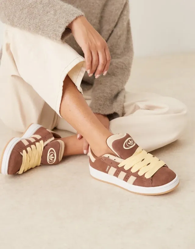 Adidas Originals Campus 00'S Double Trainers In Brown And Cream