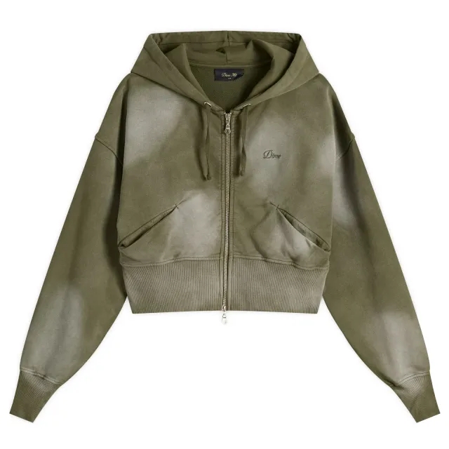 Dime Women's Cropped Zip Hoodie Green Washed